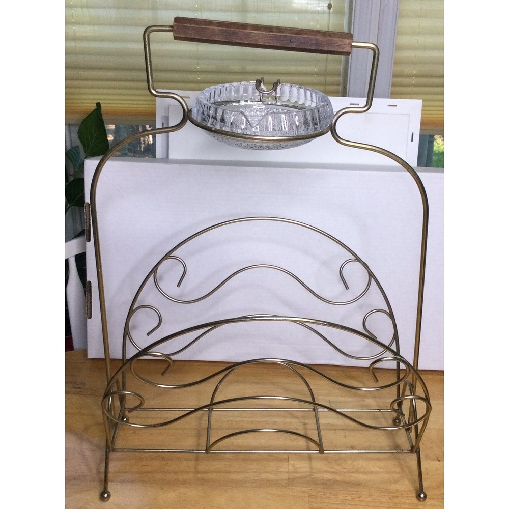 Vintage Mid Century‎ Wire Magazine Rack Stand w/Glass Ashtray